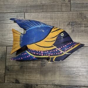 Vintage Hand painted carved wooden fish figure